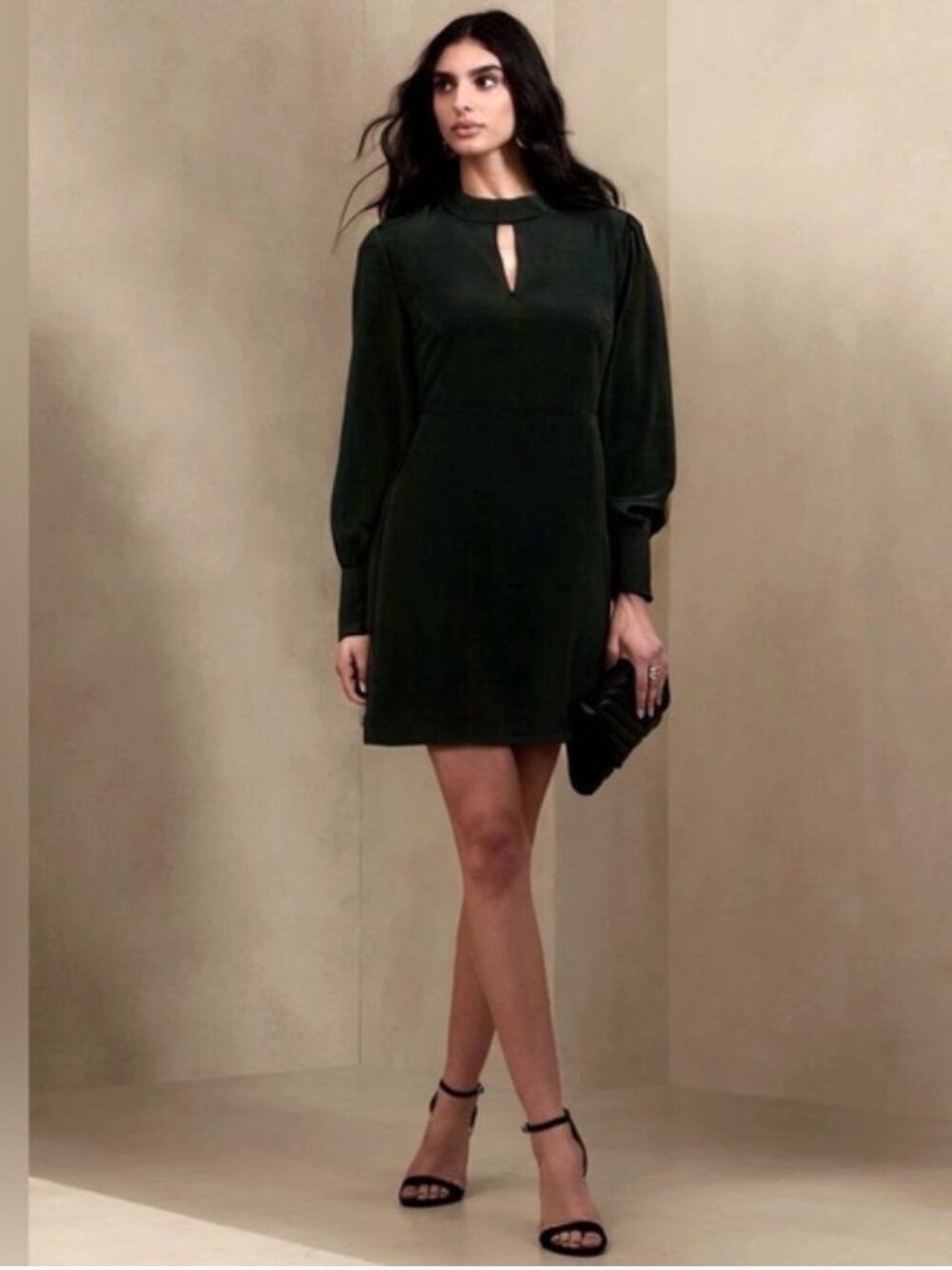 Banana Republic Black Sheath Long Sleeve Dress, Black, Size 4 TALL